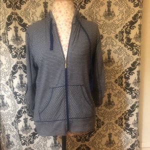 Blue and Grey Hooded Zippered Jacket